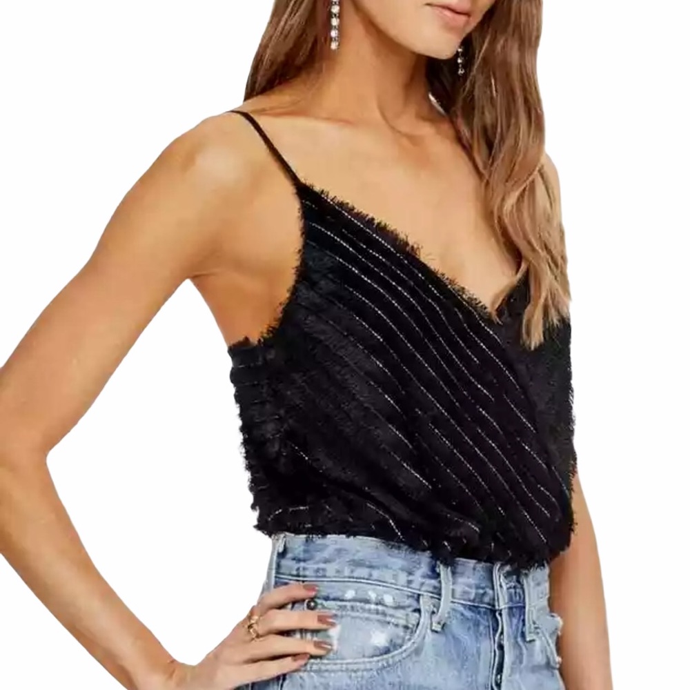 ASTR The Label Black Bodysuit Eyelash Fringe S - Picture 2 of 13